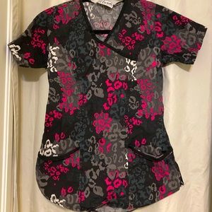 S Cheetah Print Scrub Top